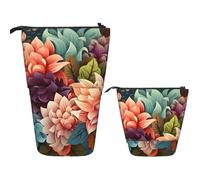 FZQVSLCM Teleskop-Federmäppchen mit Blumen als Hintergrund, Stehender Stifthalter, Pop-Up-Bleistifttasche, niedlich, Kosmetiktasche, Reise-Make-up-Tasche, tragbare Kulturbeutel für Damen und Herren