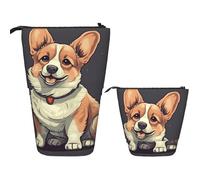 FZQVSLCM Teleskop-Federmäppchen, niedliche Corgi-Hunde-Illustration, stehender Stifthalter, Pop-Up-Bleistifttasche, niedlich, aufstellbar, Kosmetiktasche, Reise-Make-up-Tasche, tragbare Kulturbeutel