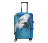 FZQVSWTX Waschbarer Gepäckschutz, Kofferabdeckung, Schlagzeug, bedruckt, Reisekoffer, elastisch, passend für 48,3 - 81,3 cm Gepäck, Delfin mit einem Lächeln, S