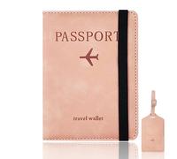 FZSECRIU Reisepasshülle、Kofferanhänger 2 Stücke, Passport Hülle mit RFID-Blocker, Impfpass Hülle, Kofferanhänger, Passport Cover, Ausweishülle（Rosa）