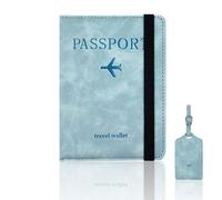 FZSECRIU Reisepasshülle 、Kofferanhänger 2 Stücke, Passport Hülle mit RFID-Blocker, Impfpass Hülle, Kofferanhänger, Ausweishülle, Passport Cover（Blau）
