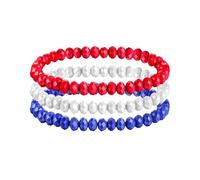 fztonk 3-teiliges rot weiß blaues Kristallperlen Armband, böhmisches Design, ideal für festliche Anlässe, patriotisches rot weiß blaues Armband