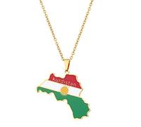 fztonk Kurdistan Karte Halskette für Damen Herren Ketten Gold Silber Kurdistan Flagge Karte Anhänger Edelstahl Schmuck Edelstahl für Männer Frauen