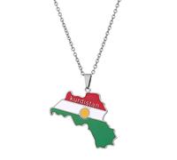 fztonk Kurdistan Karte Halskette für Damen Herren Ketten Gold Silber Kurdistan Flagge Karte Anhänger Edelstahl Schmuck Edelstahl für Männer Frauen