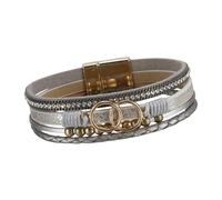 fztonk Modernes mehrschichtiges geflochtenes Lederarmband mit Kupferperlen, Charm, verstellbar, für Damen, modisches stapelbares Armband