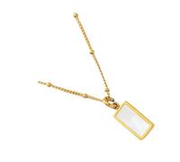 fztonk Schlichte Halskette mit quadratischem Anhänger, abnehmbarem Anhänger und Muscheleinlage an stabiler Edelstahlkette, eleganter Schmuck