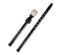 FZXCG Mini Watch Band 6mm echtes Lederarmband Damen Fashion Watchband kleiner Riemen(Black gold buckle)