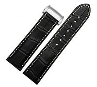 FZXCG Rindslederarmband 20mm 22mm Faltschließe Für Hamilton Khaki Aviation Classic Series Herrenarmband(Black-silver B,22mm)