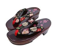 G-LIKE Damen Sandalen Pantoffel Sommerschuhe - Traditionelle Japanische Holzschuhe Geta Kimono Kirschblüte Sakura Musterdruck rutschfest Poliert Flip-Flops Cosplay Clogs (34-35 EU, Sonnenblume)