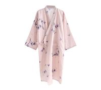 G-LIKE Japanischer Kimono Nachthemd Bademantel - Traditioneller Haori Yukata Stil 100% Baumwolle Frühling Sommer Hauskleid Saunamantel Leicht Dünn Nachtwäsche für Damen Herren (Rosa-Damen, M)