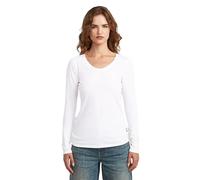 Langarmshirt G-STAR "Core eyben slim u t wmn ls", Damen, Gr. XL, weiß, Jersey, Obermaterial: 100% Baumwolle, unifarben, slim fit hüftbedeckend, V-Ausschnitt, abgesteppte Kante, Shirts Langarmshirt, mi