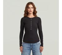 G-Star Raw Slim Fit Longsleeve mit Rundhalsausschnitt und Knopfleiste in Black, Größe XS