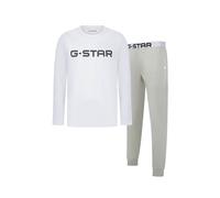 G-STAR Herren Schlafanzug, lang - STONE, Pyjama, Rundhals, Logo Weiß/Grau / L L Mehrfarbig