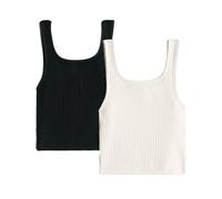 Crop-Top G-STAR "KIDS, NORDIC TOP SL 2-PACK G", Mädchen, Gr. 8 (128), schwarz-weiß (weiß, dk schwarz), Rippware, Obermaterial: 100% Baumwolle, unifarben, slim fit taillenlang, eckiger Ausschnitt, Tops