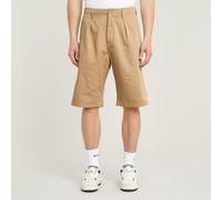 Chinoshorts G-STAR "Pleated Chino Shorts", Herren, Gr. 35, Normalgrößen, lion gd, Obermaterial: 72% Baumwolle, 28% Leinen, Hosen Chinoshorts (90597402-35) lion gd