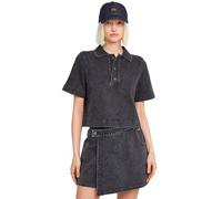 Polokragenpullover G-STAR "Overdyed Polo Sweater", Damen, Gr. S, dk schwarz marble gd, Obermaterial: 96% Baumwolle, 4% Elasthan, Pullover (32659418-S) dk schwarz marble gd