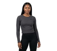 Langarmshirt G-STAR "Script Cropped r t ls wmn", Damen, Gr. M, schwarz (shadow), Single Jersey, Obermaterial: 100% Baumwolle, unifarben, slim fit taillenbedeckt, Rundhals, Raglanärmel gewellter Abschl