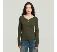 T-Shirt G-STAR "Slim Henley Long Sleeve T-Shirt", Damen, Gr. XS, asfalt, Obermaterial: 94% Baumwolle, 6% Elasthan, Shirts T-Shirt (89025624-XS) asfalt
