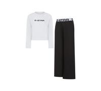 Pyjama G-STAR "TURQUOISE, LONG SLEEVE TEE & LOUNGE JOGGERS SET", Damen, Gr. M, hellweiß, schwarz, Jersey, Obermaterial: 95% Baumwolle, 5% Elasthan, bedruckt, unifarben, bequem lang, Rundhals, abgestep