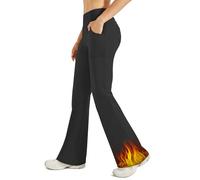 G4Free Thermohose Damen Bootcut Yogahose Winter Gefüttert Fleecehose Warme Leggings Schlaghose Stretch mit 4 Taschen für den Freizeitgebrauch Anzughose(Schwarz,L,29")