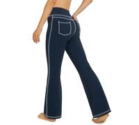 G4Free Yogahose Damen Schlaghose Yoga Stretch Hosen Damen Hohe Taille Bootcut Jeans Freizeithose Sporthose Lang Training Fitness Arbeit Marineblau,L