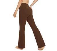 G4Free Yogahose Damen Schlaghose Yoga Stretch Hosen Damen Hohe Taille Bootcut Jeans Freizeithose Sporthose Training Fitness Arbeit Braun,XXL
