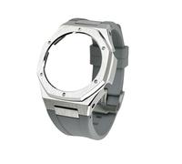 GA2100 Casioak Modifikationsset, achteckige Lünette aus 316L Edelstahl und Fluorkautschuk-Armband, kompatibel mit Casio G-SHOCK GA-B2100/GA-2100/GA-2110, inklusive Installationswerkzeugen (Silbergrau)