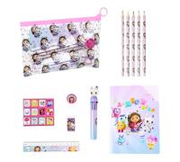Gabby's Doll House Briefpapier-Set, Bestehend aus Etui, Notizbuch, Stift, Aufklebern, Bleistift, Lineal, Radiergummi, Bleistiftspitzer und Buntstiften, Geschenk Set für Mädchen