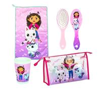 Gabby's Doll House Kulturbeutel für Mädchen, Inklusive Glas, Haarbürste, Handtuch und Kinder Kulturbeutel Pandy Paws Gabby und Mercat Design