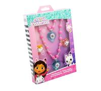 Gabby's Dollhouse Schmuckset: 1 Perlenarmband, 1 Perlenhalskettchen, 2 Ringe - in Geschenkpackung 12x2,5x18,5 cm