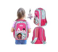 Gabby's Dollhouse VERSTÄRKTER Schulrucksack, Schultasche für Mädchen, Laptophülle + Anhänger 41x30x15cm