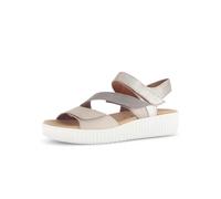 Keilsandalette GABOR, Damen, Gr. 40, beige (beige kombiniert), Glattleder, Ziegenveloursleder, Schuhe, Sommerschuh, Riemchensandale mit regulierbaren Klettriemchen (76649052-40) beige kombiniert