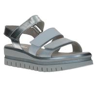 Keilsandalette GABOR, Damen, Gr. 42, silber (weiß, silberfarben), Glattleder, metallic, Schuhe, Sommerschuh, Sandale, Keilabsatz, mit drei Klettverschlüssen (88145034-42) weiß, silberfarben