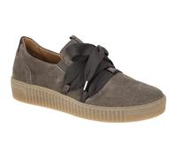 Plateausneaker GABOR, Damen, Gr. 37, grau (taupe), Veloursleder, unifarben, Schuhe Plateausneaker, Schnürschuh, Halbschuh, Slipper mit aufgesetzter Zierschnürung (64118462-37) taupe