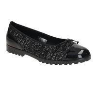 Ballerina GABOR, Damen, Gr. 43, schwarz, Lacklederimitat, Textil, meliert, Schuhe Ballerina, Blockabsatz, Schlupfschuh, Businessschuh mit süßer Zierschleife (64587300-43) schwarz