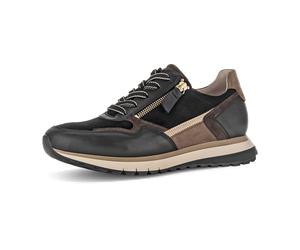 Gabor 76378-67 Schwarz/Whisky/Gold - sportlicher Schnürschuh - Damenschuhe Bequeme Schnürschuhe, Schwarz, leder/textil (samt/foulard/perl.) für Damen, schwarz, Größe 38 EU / 5 UK