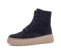 Schnürboots GABOR, Damen, Gr. 40, blau (schwarz, blau), Veloursleder, unifarben, Schuhe Schnürboots, Schnürstiefelette mit modischer Plateausohle und Ziernaht am Plateau (78166315-40) schwarz, blau