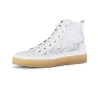 Plateausneaker GABOR, Damen, Gr. 38,5, weiß, Nappaleder, Textil, Schuhe Plateausneaker, Schnürschuh, Freizeitschuh, High-Top-Sneaker mit modischer Stickerei (89636722-38,5) weiß