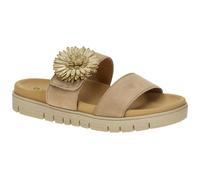 Pantolette GABOR, Damen, Gr. 36, sand, Ziegenveloursleder, unifarben, Schuhe Pantolette, Plateau, Sommerschuh, Schlupfschuh mit Bast-Zierblüte (43800100-36) sand
