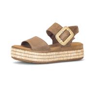Keilsandalette GABOR, Damen, Gr. 42, nussbraun, Ziegenveloursleder, Schuhe, Plateau, Sandale, Sommerschuh mit dekorativer Zierschnalle aus Bast (68645032-42) nussbraun