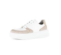 Plateausneaker GABOR "FLORENZ", Damen, Gr. 38, weiß (weiß, beige), Nappaleder, Veloursleder, sportlich, Schuhe, Freizeitschuh, Halbschuh, Schnürer, Kontrastbesätze, Weite G (64314739-38) weiß, beige
