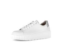 Plateausneaker GABOR "DAVOS", Herren, Gr. 38, weiß, silberfarben, Glattleder, Schuhe Plateausneaker, Freizeitschuh, Halbschuh, Schnürschuh mit Kontrastbsatz, H-Weite (64256463-38) weiß, silberfarben
