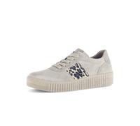 Plateausneaker GABOR, Damen, Gr. 39, hellbeige, leo, Veloursleder, animal-print, Schuhe, Freizeitschuh, Halbschuh, Schnürer mit Plateausohle in Krepp-Optik (20752465-39) hellbeige, leo