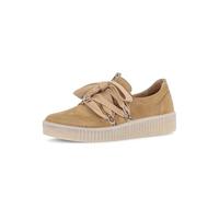 Plateausneaker GABOR, Damen, Gr. 38, sattel, naturgrün, Ziegenveloursleder, Schuhe Plateausneaker, Slip-On Sneaker, Slipper, Schnürschuh mit aufgesetzter Schnürung (40113452-38) sattel, naturgrün