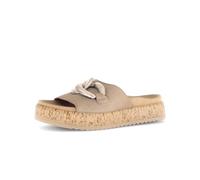Pantolette GABOR, Damen, Gr. 40, gold (beige, goldfarben), Ziegenveloursleder, Kalbsleder, modisch, Schuhe, Plateau, Sommerschuh, Schlupfschuh mit bezogener Zierkette (92087847-40) beige, goldfarben