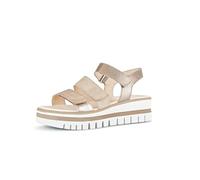 Keilsandalette GABOR, Damen, Gr. 42, beige (beige kombiniert), Leder, Ziegenveloursleder, metallic, Schuhe, Sommerschuh, Sandale, Keilabsatz, mit drei Klettverschlüssen (68184112-42) beige kombiniert