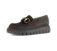 Loafer GABOR, Damen, Gr. 38, braun (dunkelbraun), Ziegenveloursleder, unifarben, Schuhe, Plateau, Slipper, Businessschuh mit Zierschnalle und Schmuckstein (87950851-38) dunkelbraun