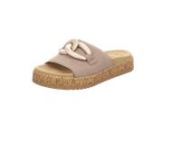 Pantolette GABOR, Damen, Gr. 40, gold (beige, goldfarben), Ziegenveloursleder, Kalbsleder, modisch, Schuhe, Plateau, Sommerschuh, Schlupfschuh mit bezogener Zierkette (92087847-40) beige, goldfarben