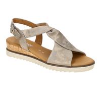 Keilsandalette GABOR "GENUA", Gr. 38, grau (taupe), Ziegenveloursleder, metallic, Schuhe Keilsandalette, Sommerschuh, Sandale, Keilabsatz, mit Metallic-Effekt, G-Weite, Topseller (56022000-38)