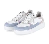 Plateausneaker GABOR "COMO", Damen, Gr. 38, weiß, blau, flieder, Glattleder, Veloursleder, Schuhe Plateausneaker, Freizeitschuh, Halbschuh, Schnürschuh in Komfortweite K (=extraweit) (20527126-38) wei